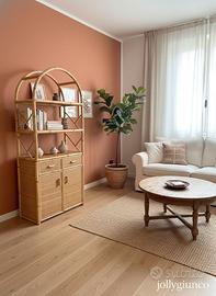 Libreria 2 porte 1 cassetto in giunco