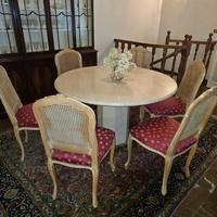Tavolo in Marmo Travertino,6 Sedie e Divanetto