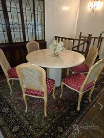 Tavolo in Marmo Travertino,6 Sedie e Divanetto