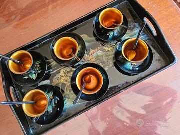 Servizio da caffè in legno cinese laccato 