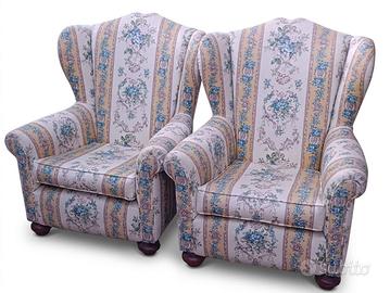 Coppia Poltrone Bergère Vintage Imbottite Fiori
