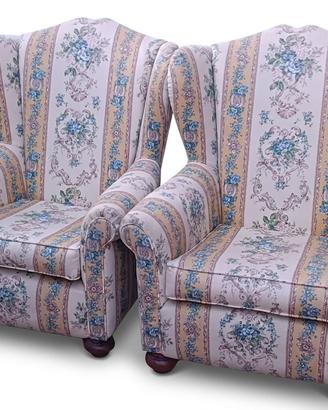 Coppia Poltrone Bergère Vintage Imbottite Fiori