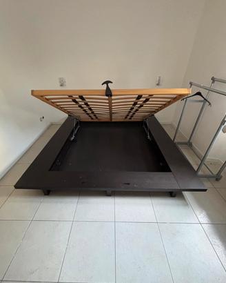 Letto matrimoniale contenitore effetto legno scuro
