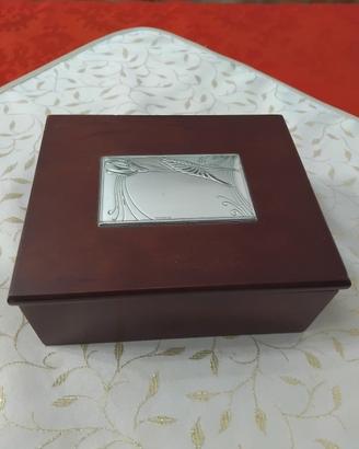 cofanetto portagioie radica con laminato argento 