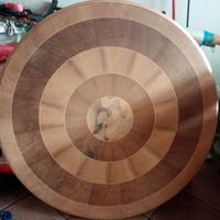 Tavolo intarsiato tondo al grezzo non verniciato