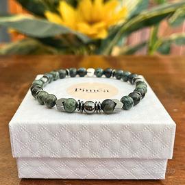 Bracciale uomo riolite verde 6mm, ematite