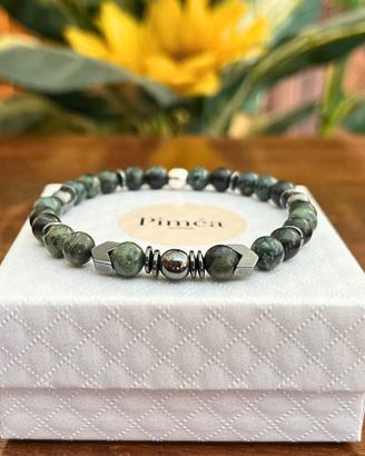 Bracciale uomo riolite verde 6mm, ematite