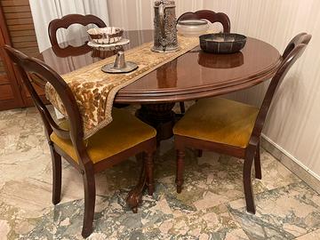 Tavolo tondo pranzo, sei sedie inglese ‘800 mogano