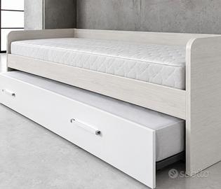 letto con struttura in legno con cassettone e rete