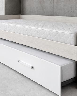 letto con struttura in legno con cassettone e rete