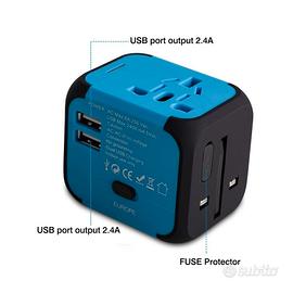 Adattatore da viaggio, spina e presa mondiale 2USB