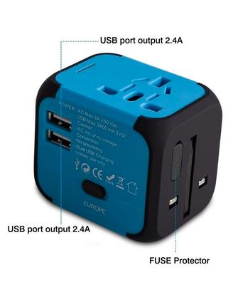 Adattatore da viaggio, spina e presa mondiale 2USB
