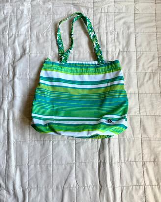 Borsa in tela a righe azzurra e verde di Adidas
