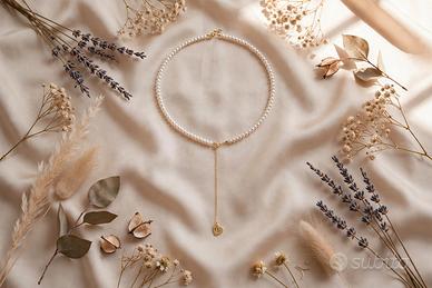 Collana perle iniziale D oro 14k fatta mano