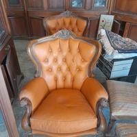 poltrona in pelle capitonné classica chippendale 