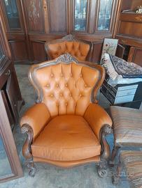 poltrona in pelle capitonné classica chippendale 