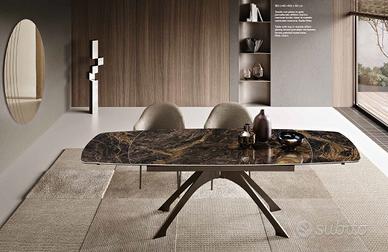 TAVOLO 90X160 ALLUNG.240 SPIDER MARMO MARRONE LUC