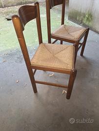 2 sedie legno seduta paglia intrecciata vintage