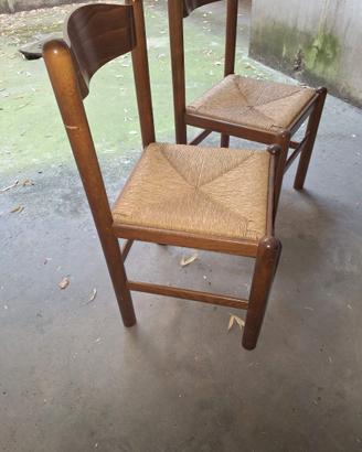 2 sedie legno seduta paglia intrecciata vintage