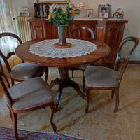 Tavolo rotondo +4 sedie, legno massello intagliato