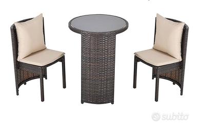 Set rattan tavolino con sedie a scomparsa