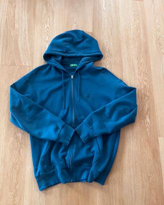 Felpa Zip Hoodie Benetton Blu Boxy Perfect Fit