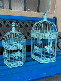 Set 2 gabbie decorative in metallo azzurro