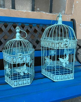 Set 2 gabbie decorative in metallo azzurro