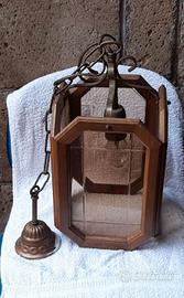 lampadario fumè legno e metallo