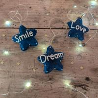 Set 3 stelline Love, Smile, Dream in pannolenci