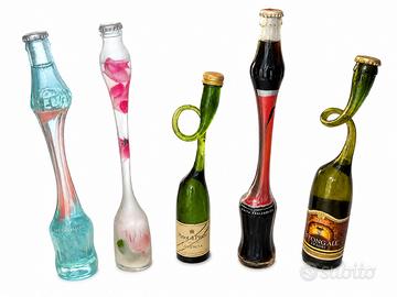 Set bottiglie decorative vetro lavorato a mano