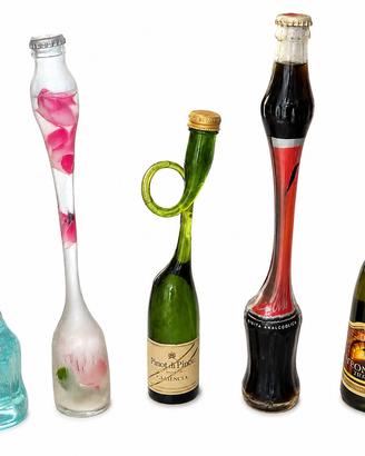 Set bottiglie decorative vetro lavorato a mano