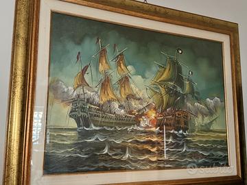 Quadro battaglia navale firmato J.Stevens 70 x 90