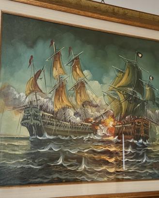 Quadro battaglia navale firmato J.Stevens 70 x 90