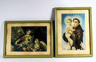 Coppia di stampe devozionali colorate.