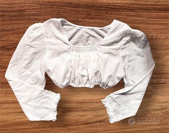 Camicetta Crop Top Bianca con Maniche Voluminose