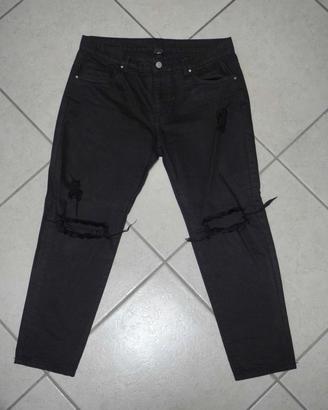 Jeans Nero Strappato Uomo Taglia 48