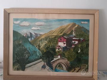 Quadro vintage paesaggio montano 1970 
