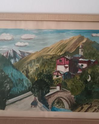 Quadro vintage paesaggio montano 1970 