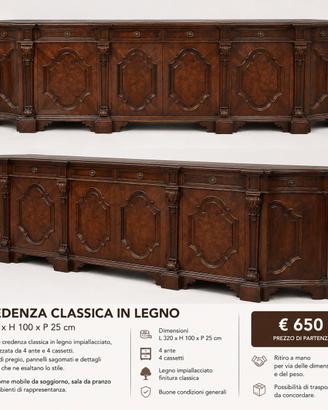 Credenza classica in legno massello 320 cm