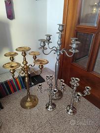 4 candelabri, peltro e ottone da 80, 60, 40, 40 cm