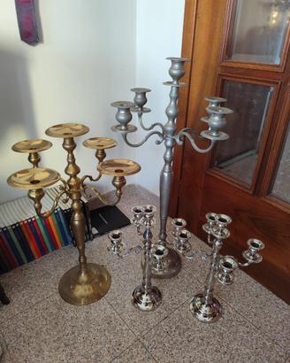 4 candelabri, peltro e ottone da 80, 60, 40, 40 cm