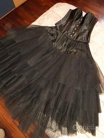 Maxigonna raso/tulle nero dark goth