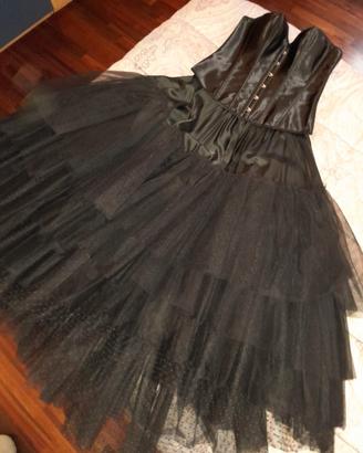 Maxigonna raso/tulle nero dark goth