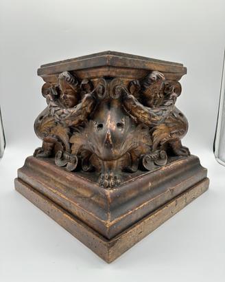 Capitello Base Alzata in legno antica XVII Sec