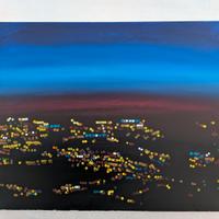 Dipinto astratto acrilico luci al crepuscolo cita