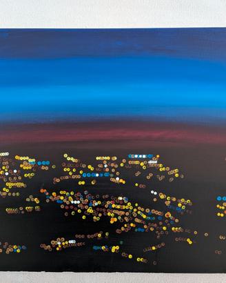 Dipinto astratto acrilico luci al crepuscolo cita