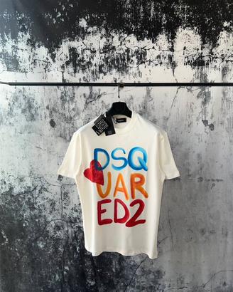 shirt Dsquared2 Graffiti Heart Bianca - Nuova