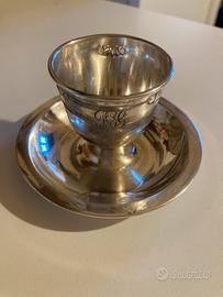 Portauovo antico in argento 800 con monogramma