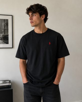 T-shirt Polo Ralph Lauren Nera con Logo Rosso - xl